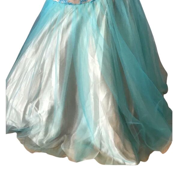 FORMAL GOWN Mermaid Embellished Aqua/Nude Tulle Skirt Ilusion Mesh Beaded Neck - Picture 7 of 9